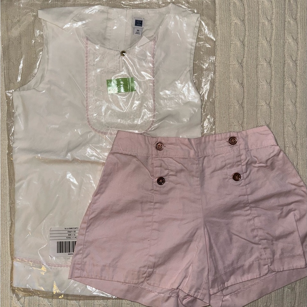 Janie and Jack White top tank and matching pink shirts size 12 girls Summer
